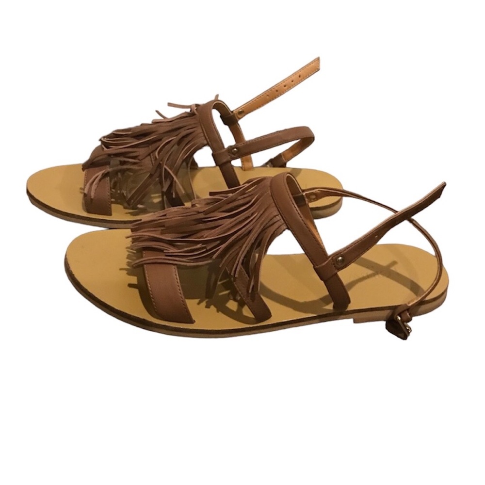 J Crew fringe leather sandals brown size 6.5